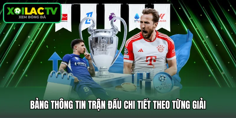 Bảng thông tin trận đấu chi tiết theo từng giải